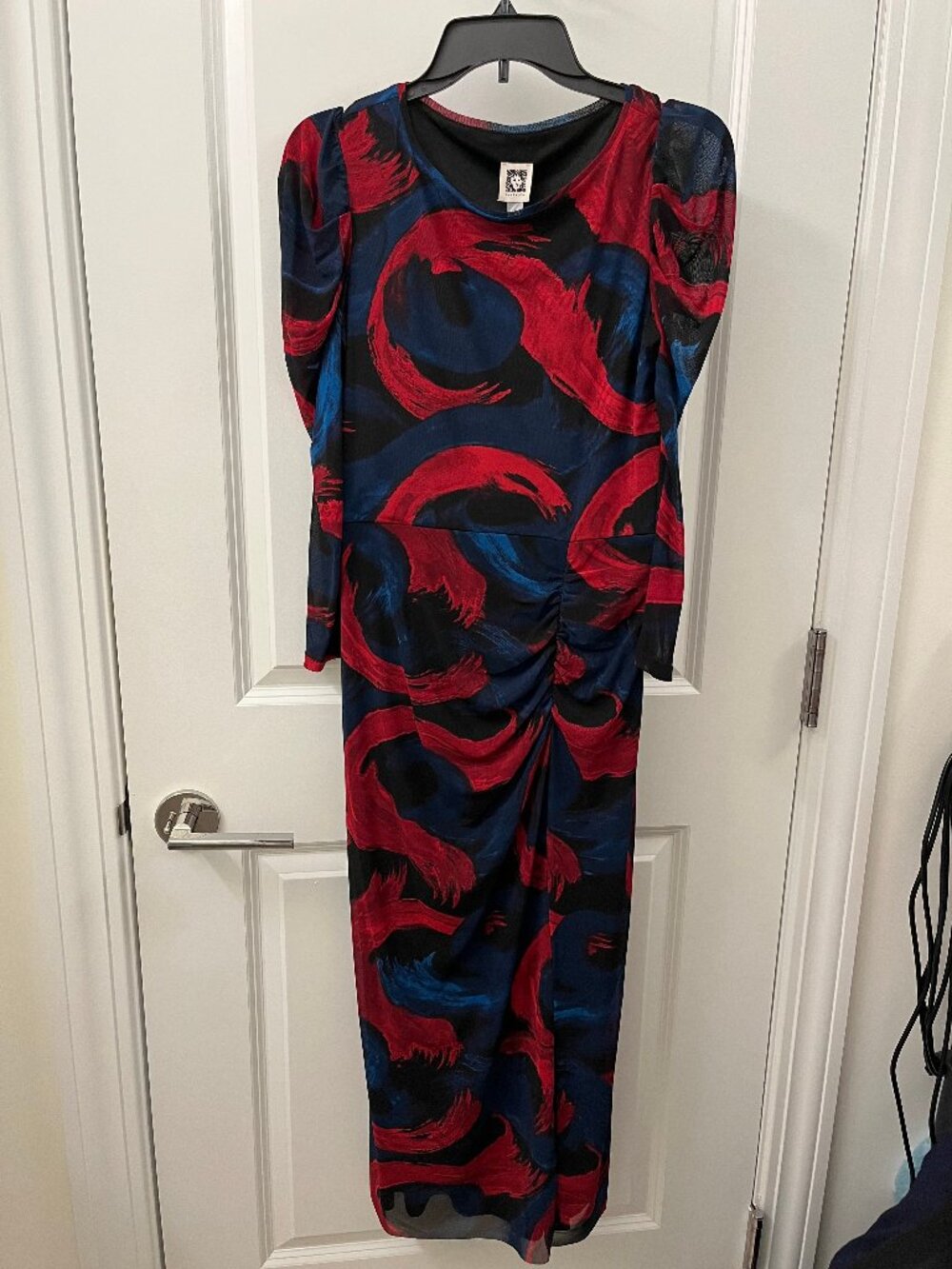 Anne Klein Blue Round Neck Puff-Sleeve Dress Size Small NWT